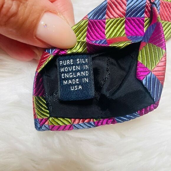 BROOKS BROTHERS Mens Tie 100% Silk Necktie Checkered Multicolor Preppy - Picture 3 of 6